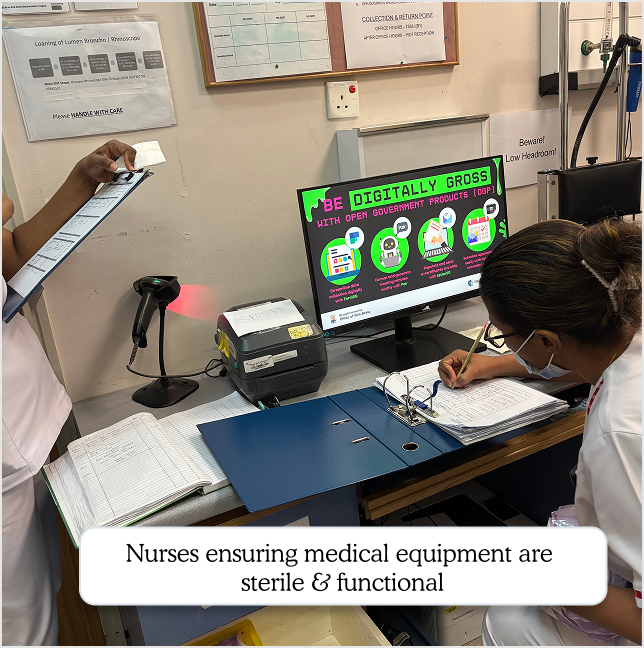 Nurses ensuring medical equipment are sterile and functional