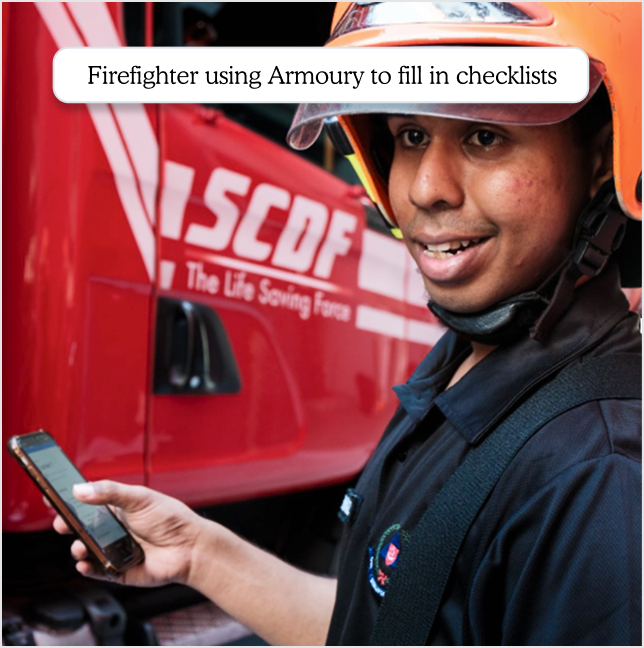 Firefighter using Armoury to fill in checklists